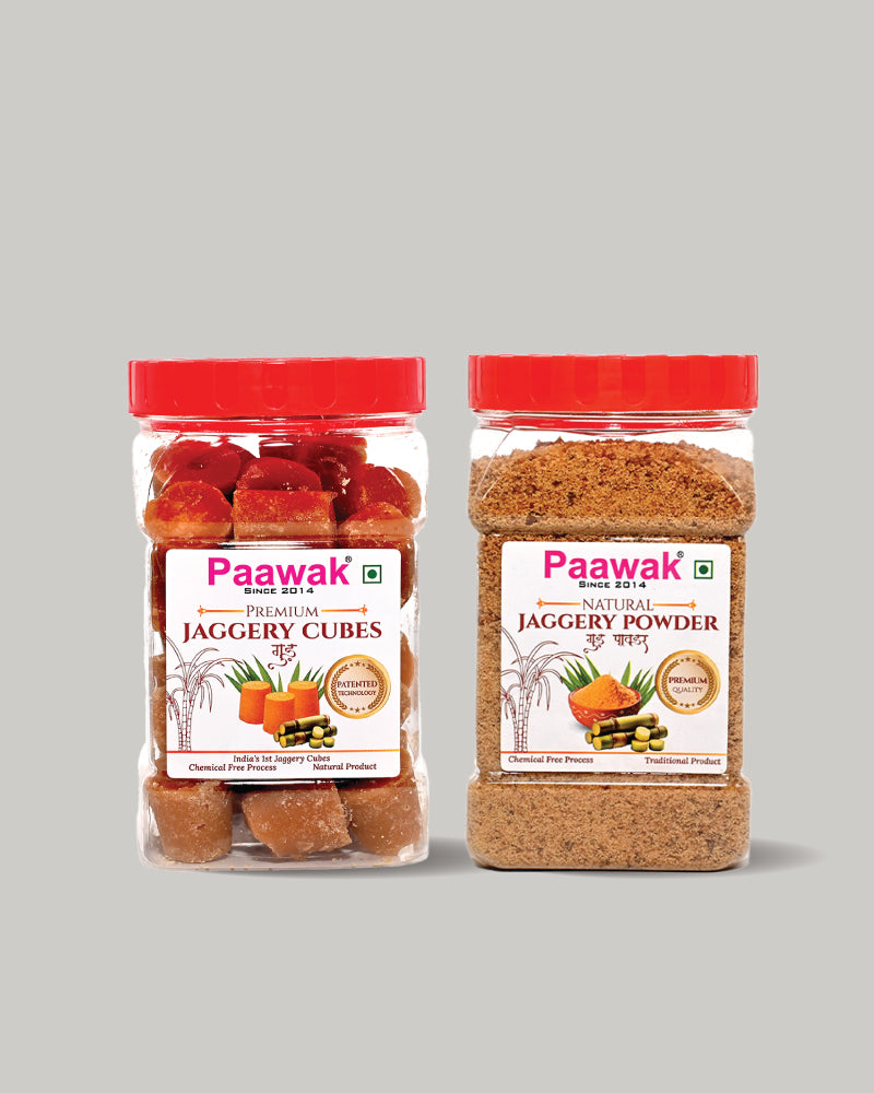 Paawak Jaggery Cubes & Jaggery Powder Combo Pack (500g each)