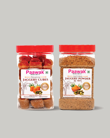 Paawak Jaggery Cubes & Jaggery Powder Combo Pack (500g each)