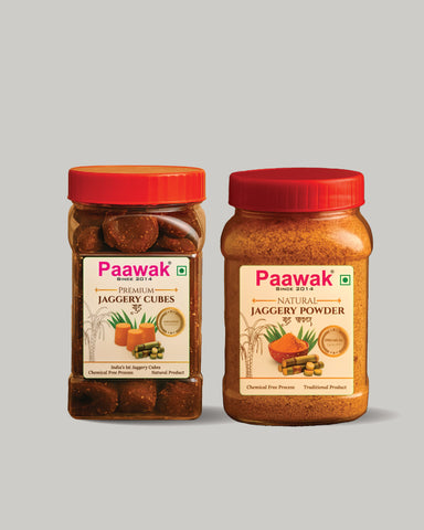 Paawak Jaggery Cubes & Jaggery Powder Combo Pack (500g each)